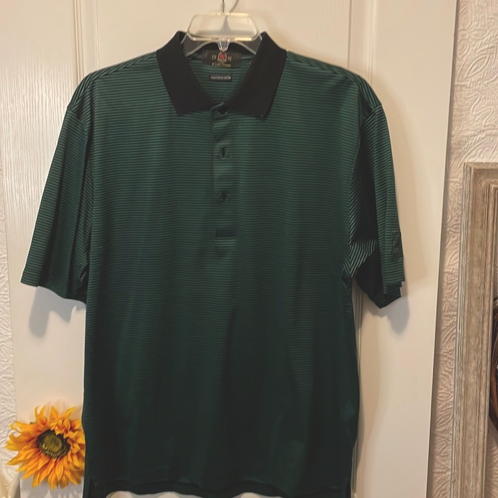 Harbor Club Golf Polo Size L - Green with Black Stripes - Good Condition